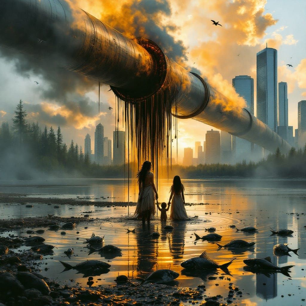 Surrealist Watercolor Depiction of Environmental Protest