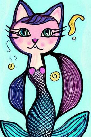 Whimsical Mermaid Cat Generated by AI
