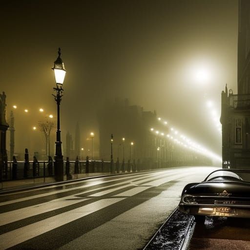 Paris Street Scene in Film Noir Style