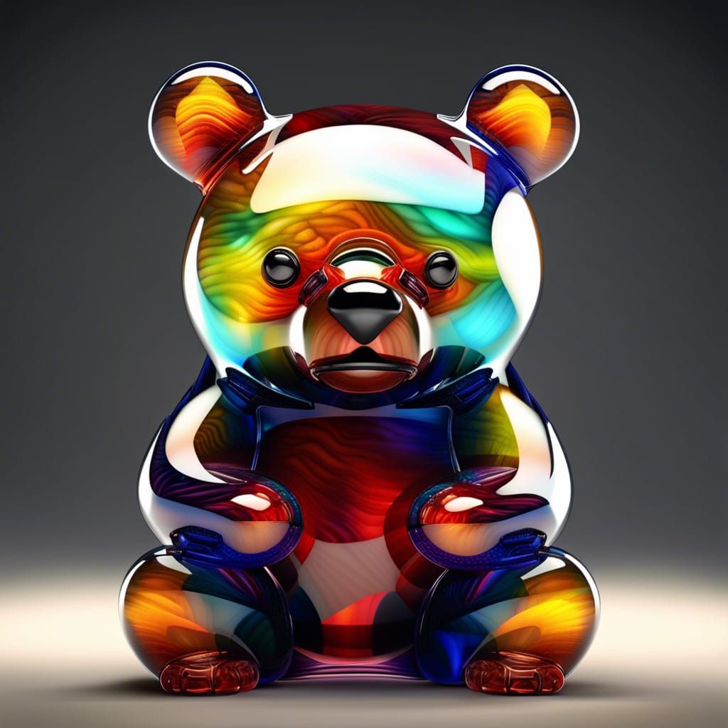 Colorful Glass Bear in 3D Style