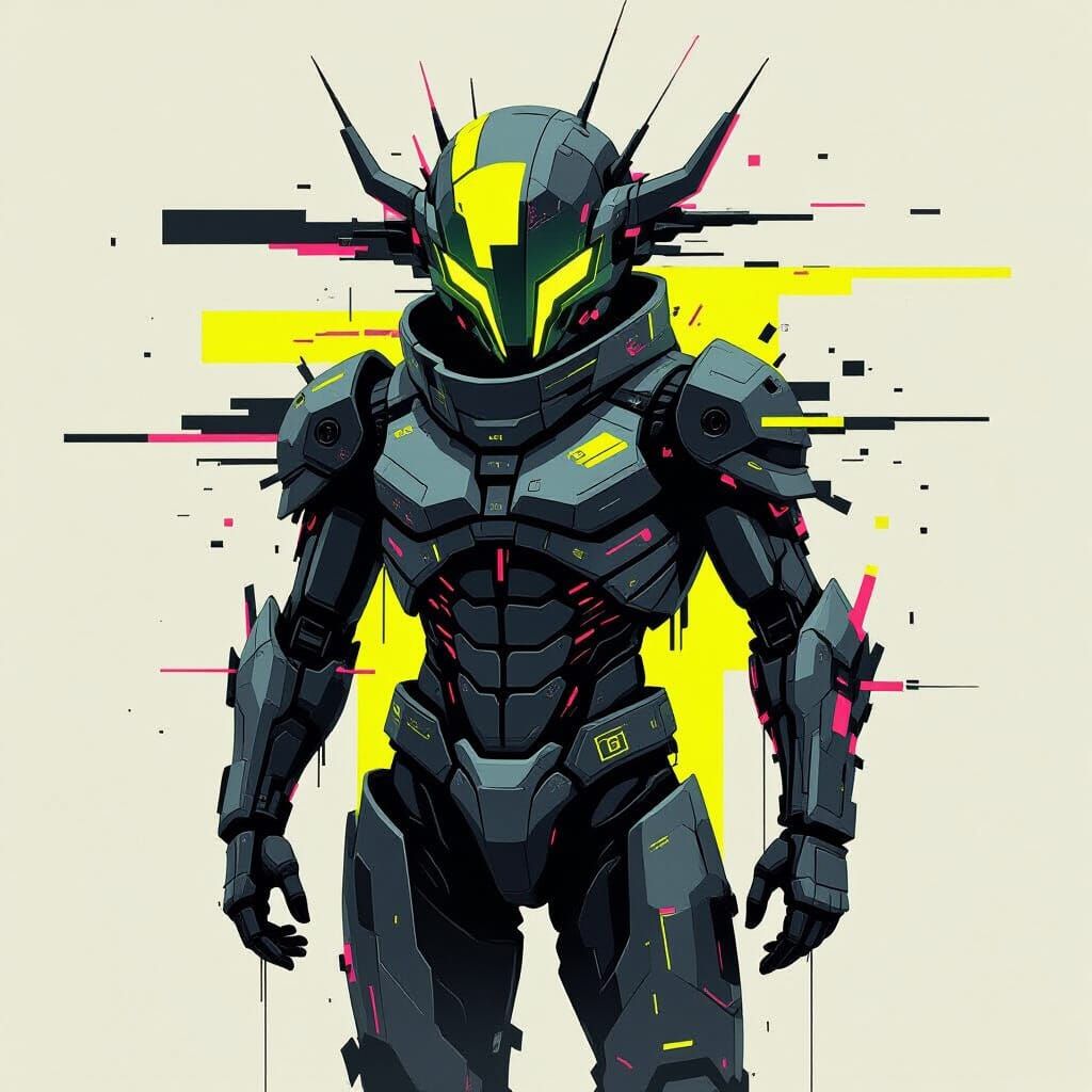 Glitch Art Monster with Digital Overlays in Neon Colors