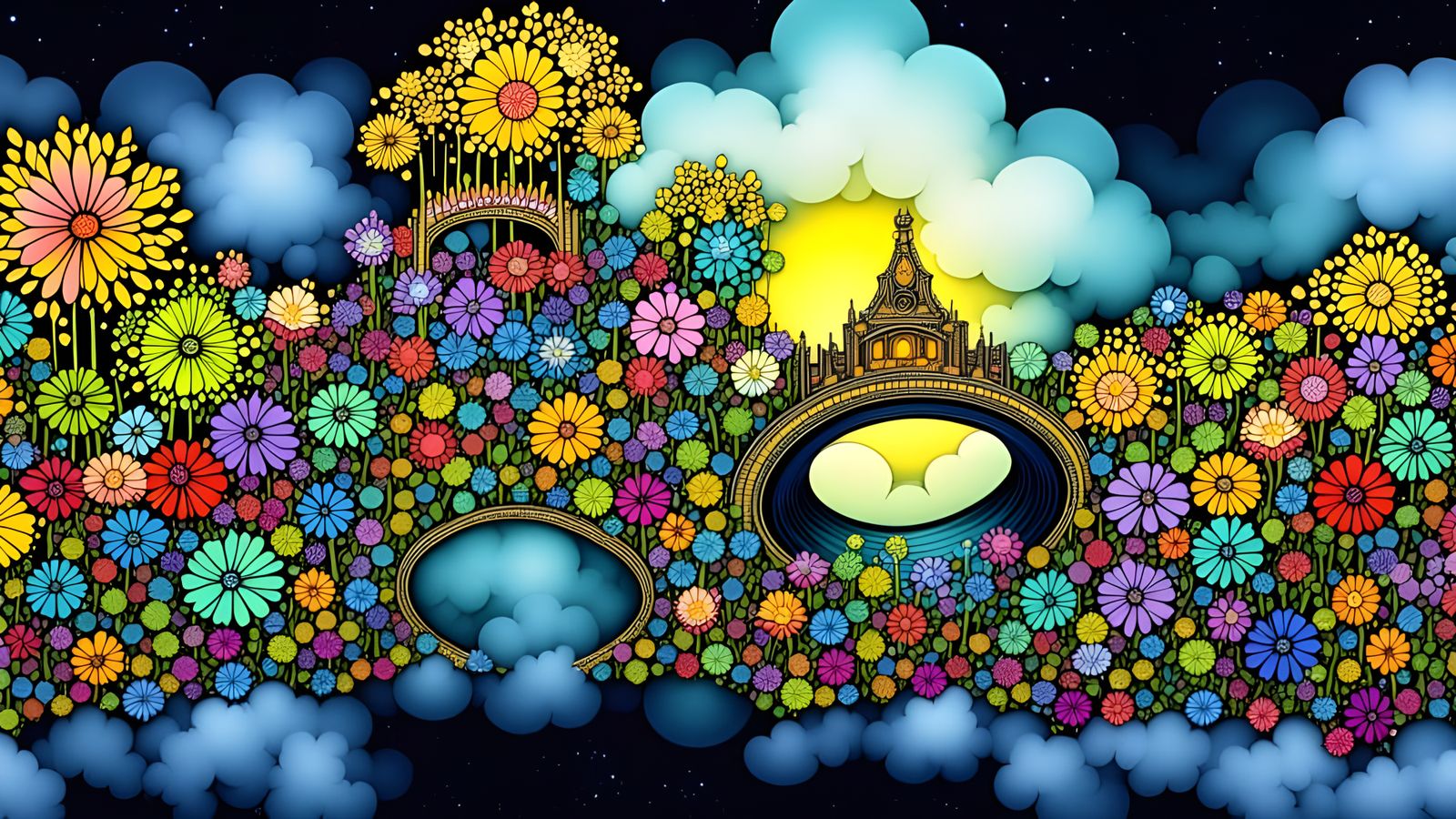 Cosmic Resort Garden in Alcohol Ink Style