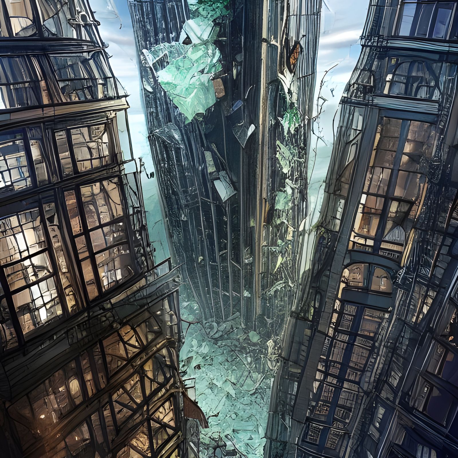 Exploding Glass Building in a City of Destruction