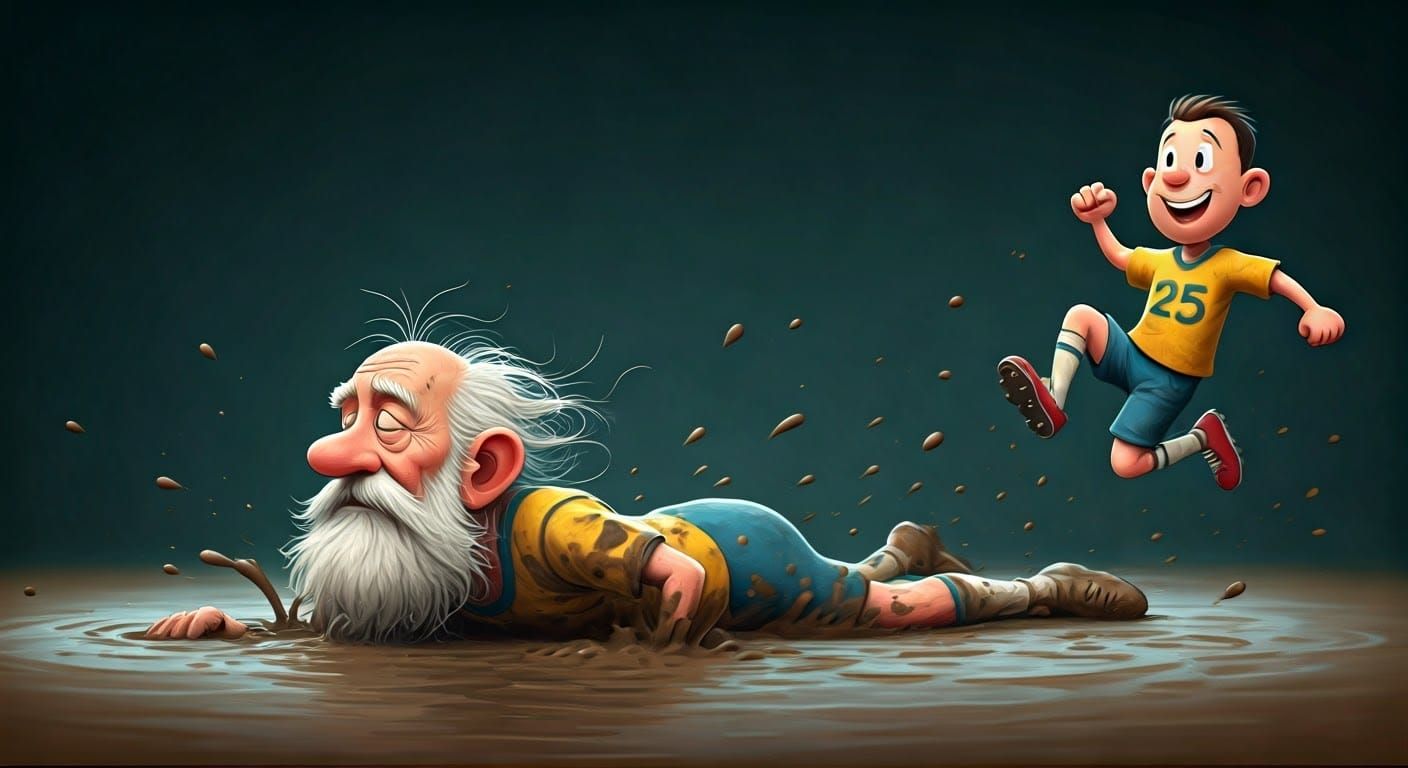 Exuberant Young Athlete Triumphs Over Beaten Elder