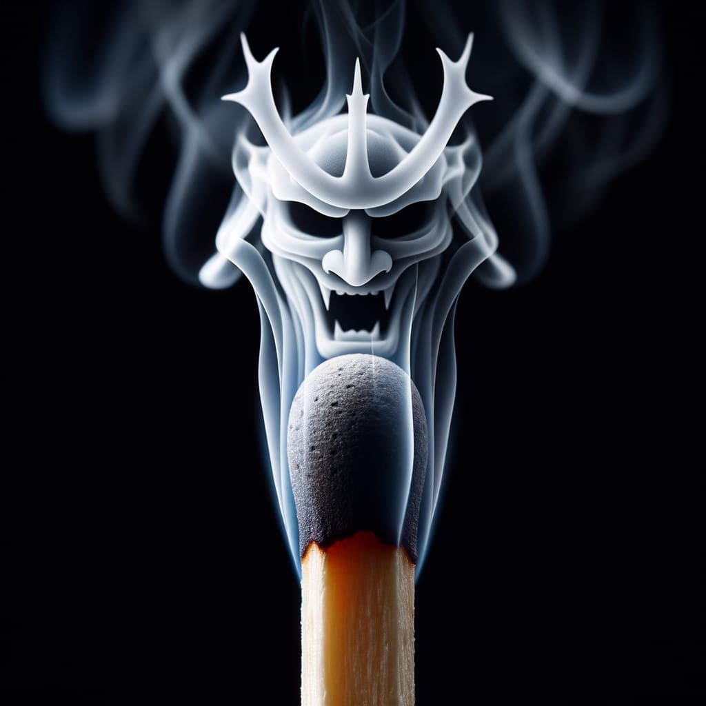 Matchstick Smoke Forms Samurai Warrior in Octane Render
