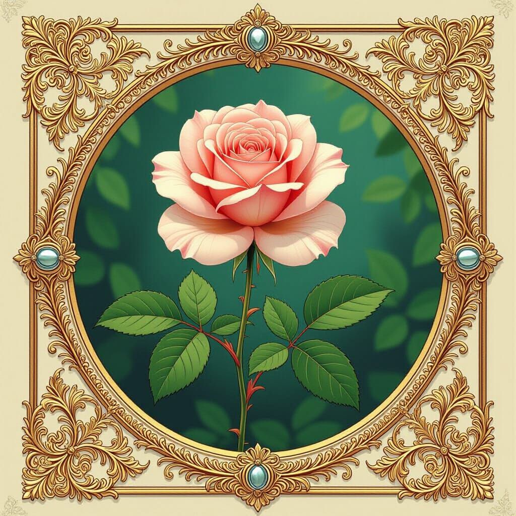 Rose in Luxury Frame Inspired by Art Nouveau