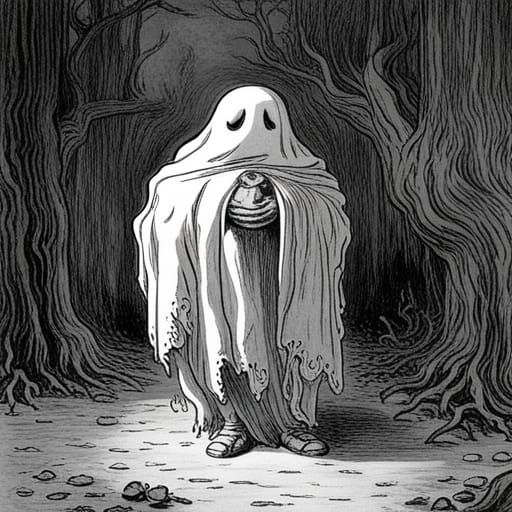 Cute Ghost in Dark Gothic Horror Style