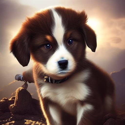 Cute Puppies in a Dramatic Digital Painting