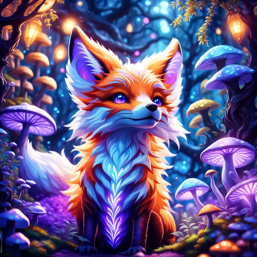 Fox Dragon with Portal in Mystical Forest