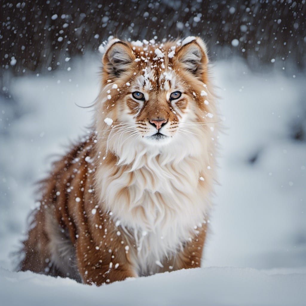 Snowy Close-Up Portrait of a Cute Animal