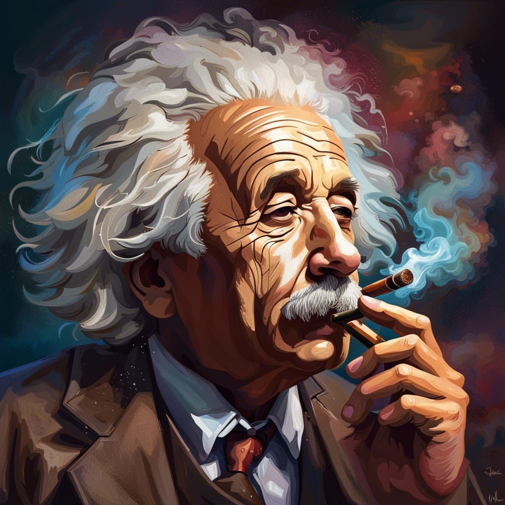 Albert Einstein smoking a cigar
