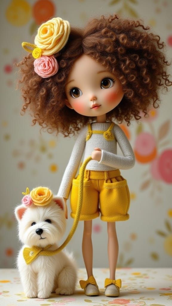 Claymation Toddler With Maltese Dog