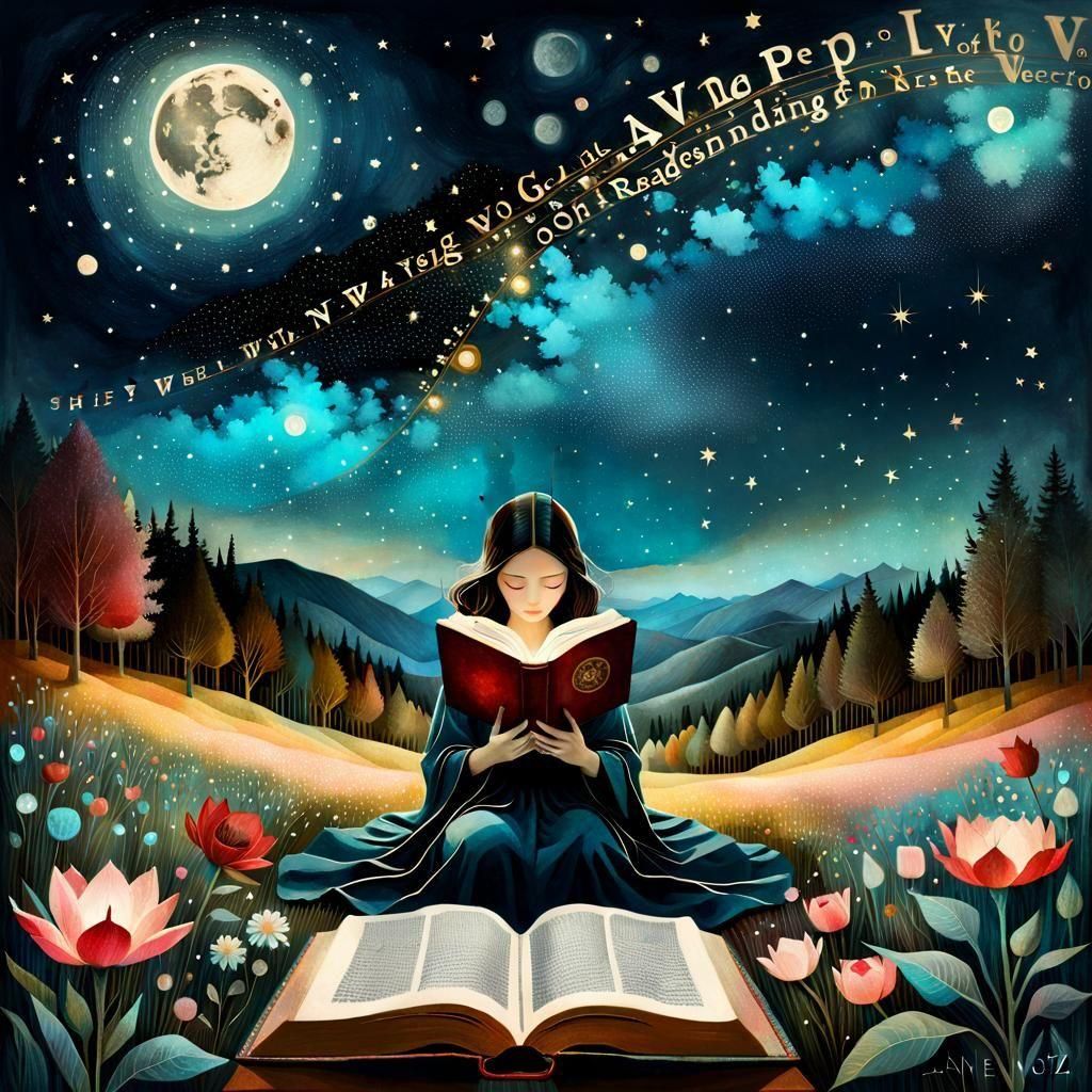 Magical Reading Collage in Watercolor Style