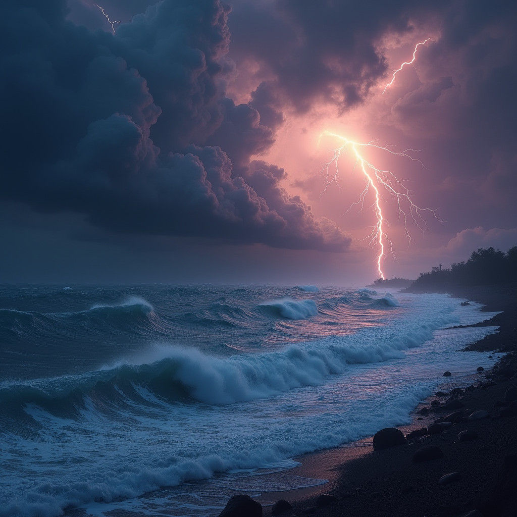Stormy Ocean Digital Painting with Lightning