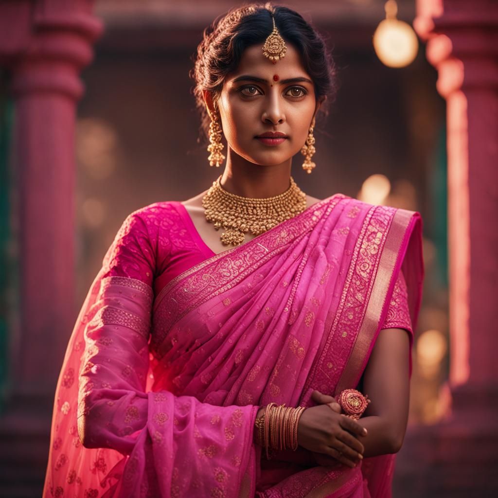 Úrsula Corberó in Pink Saree Portrait