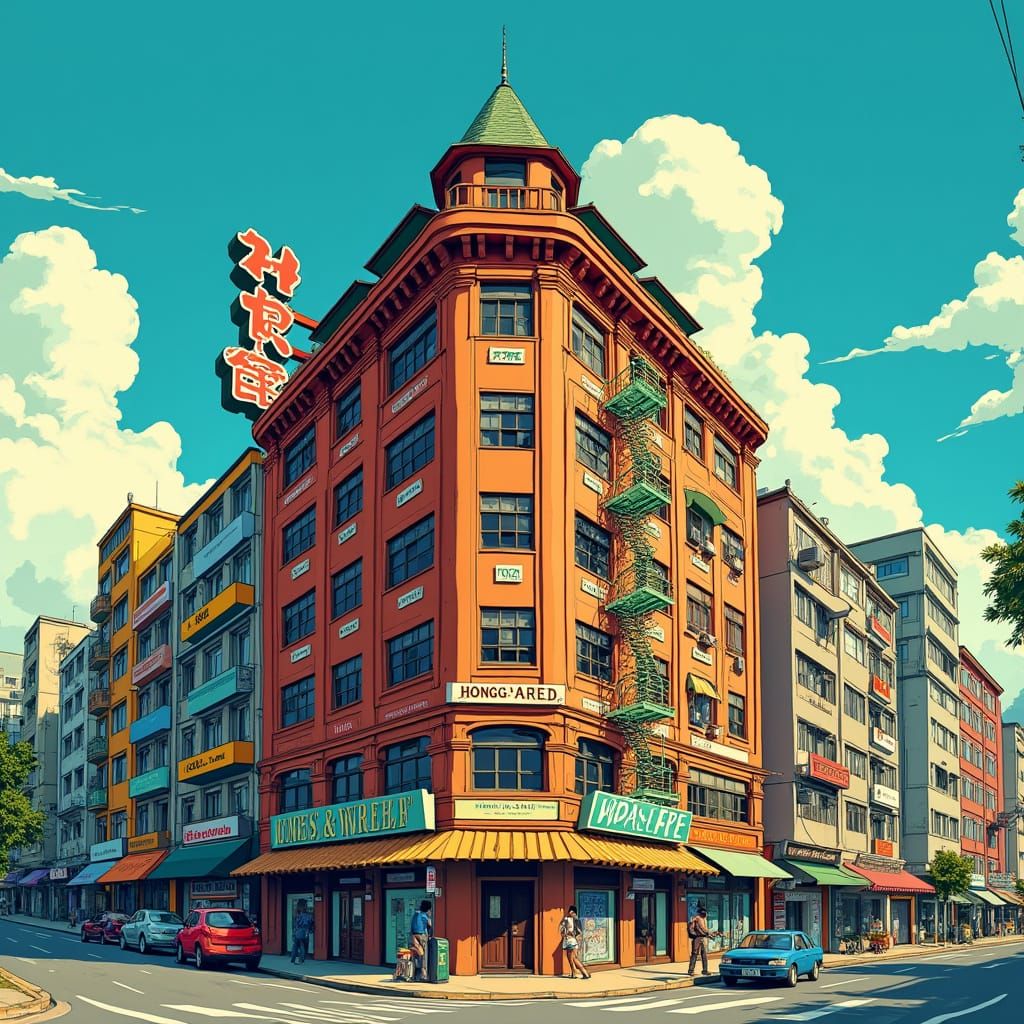 Retro Comics Style Hong Kong Landmark