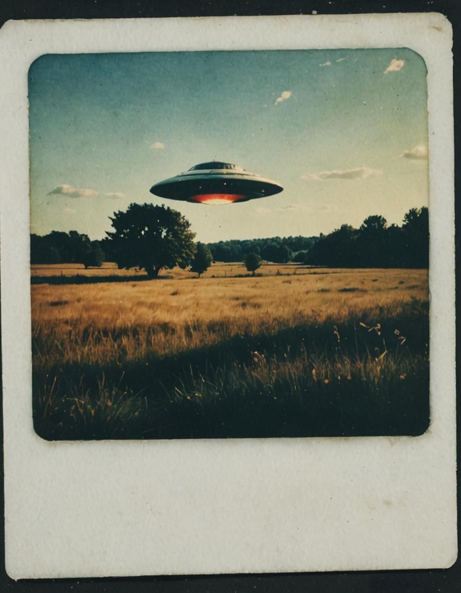 UFO Close-up in Polaroid Style
