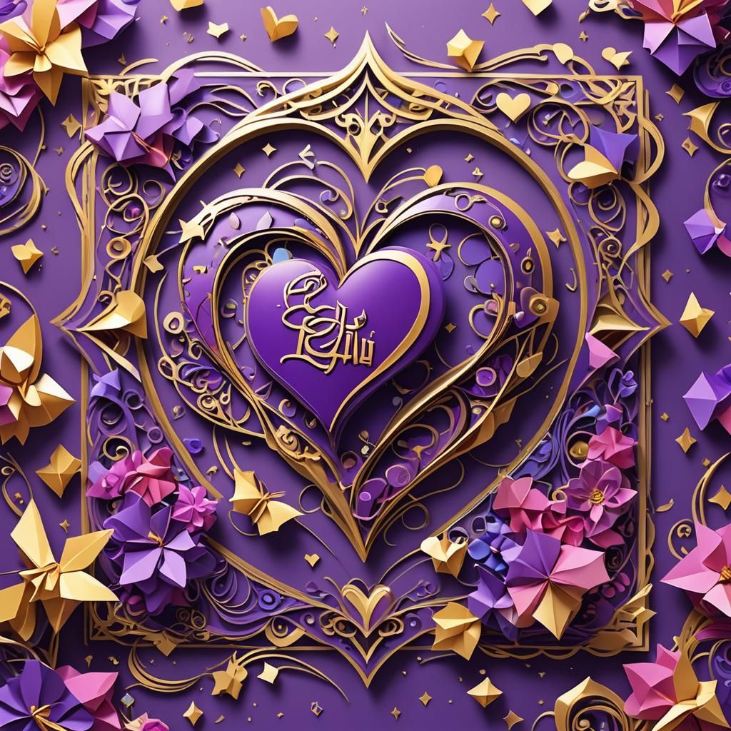 Eid Al-Fitri Card with Origami Heart in 3D Anime Art