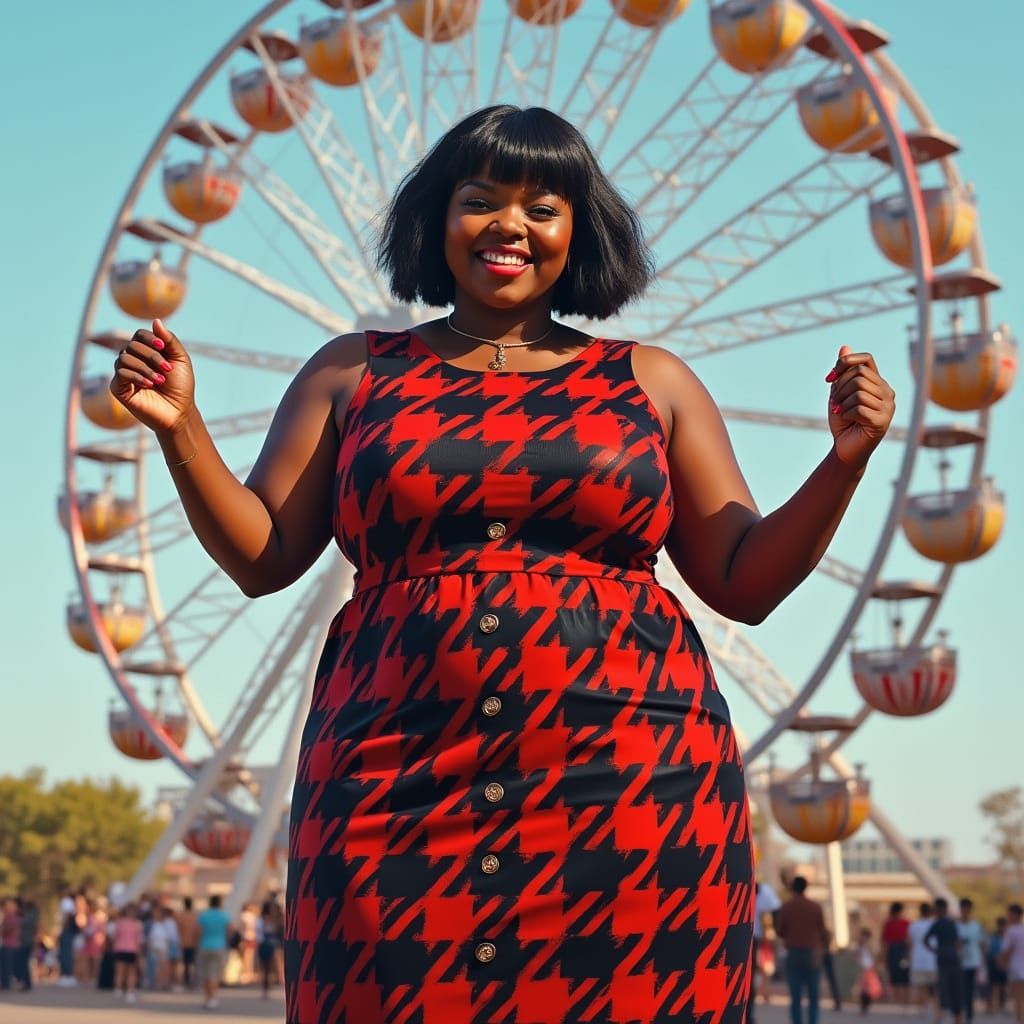 Sultry African Goddess in Amusement Park Setting, Airbrushed...