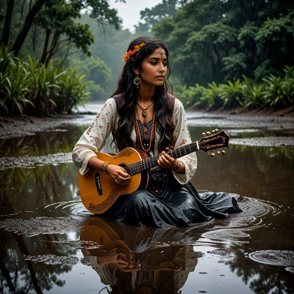 Exotic Indian Harpist Shines in Monsoon Rain