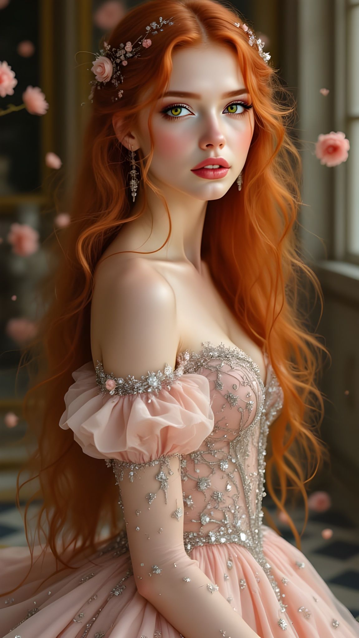 Ethereal Woman with Tears in Pre-Raphaelite Style