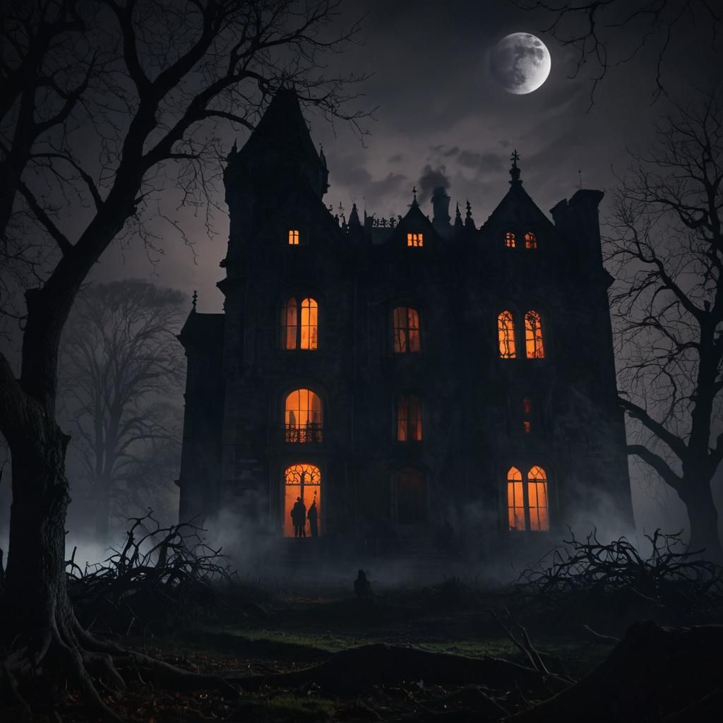 Eerie Shadow Figure in Gothic Manor Digital Art