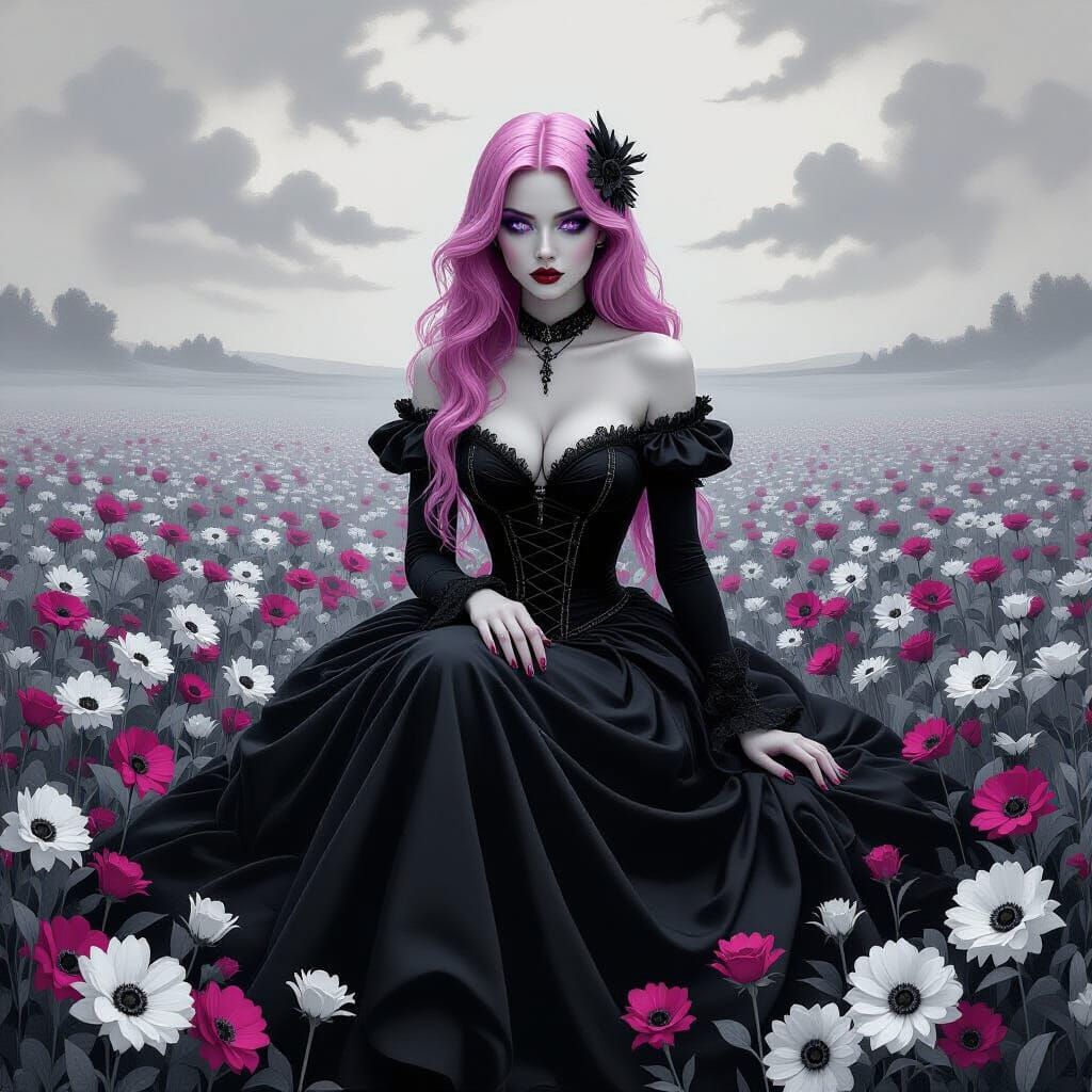 Gothic Beauty in Decaying Flowers, Surrealism Style