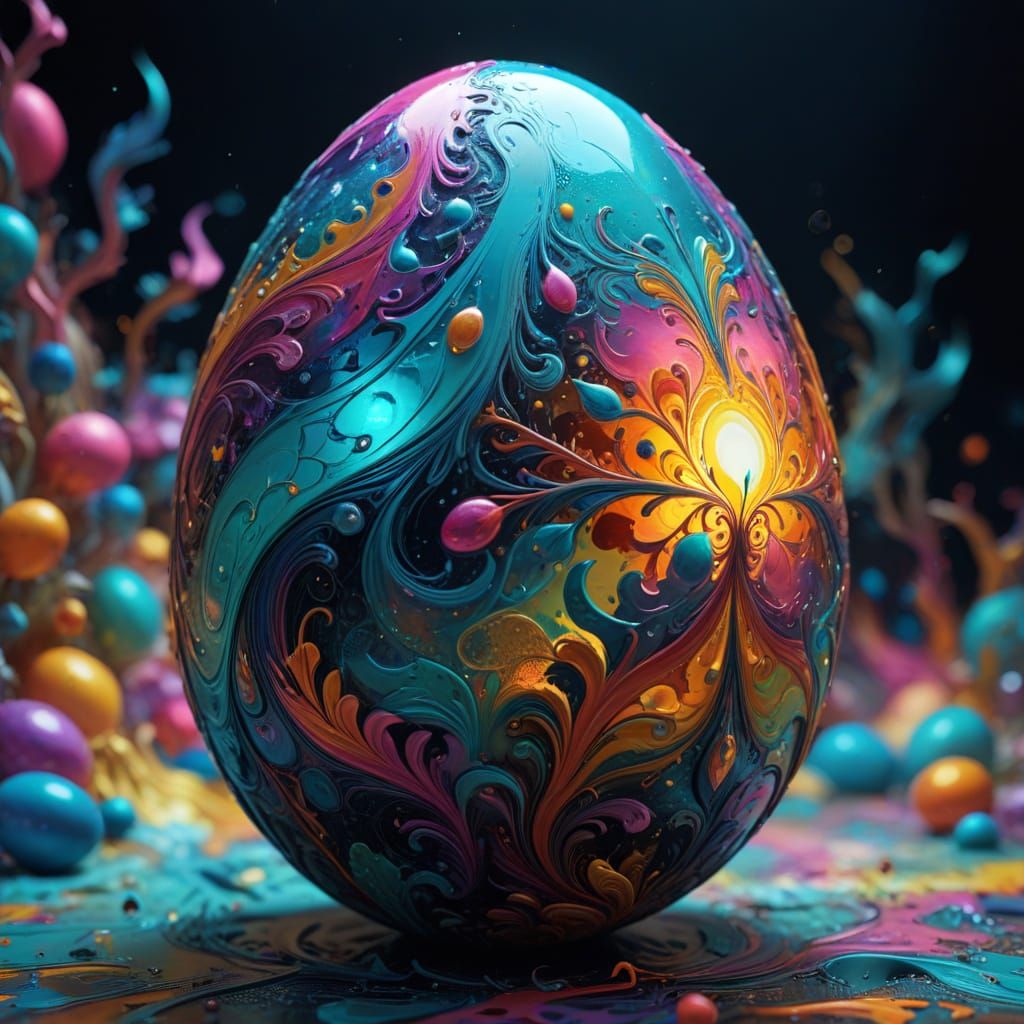 Vibrant Surrealist Egg in Iridescent Hues