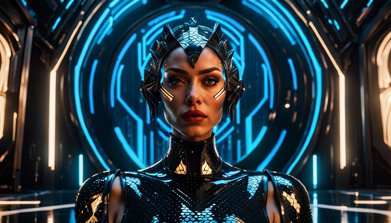 Futuristic Woman Portrait in Reflective Latex