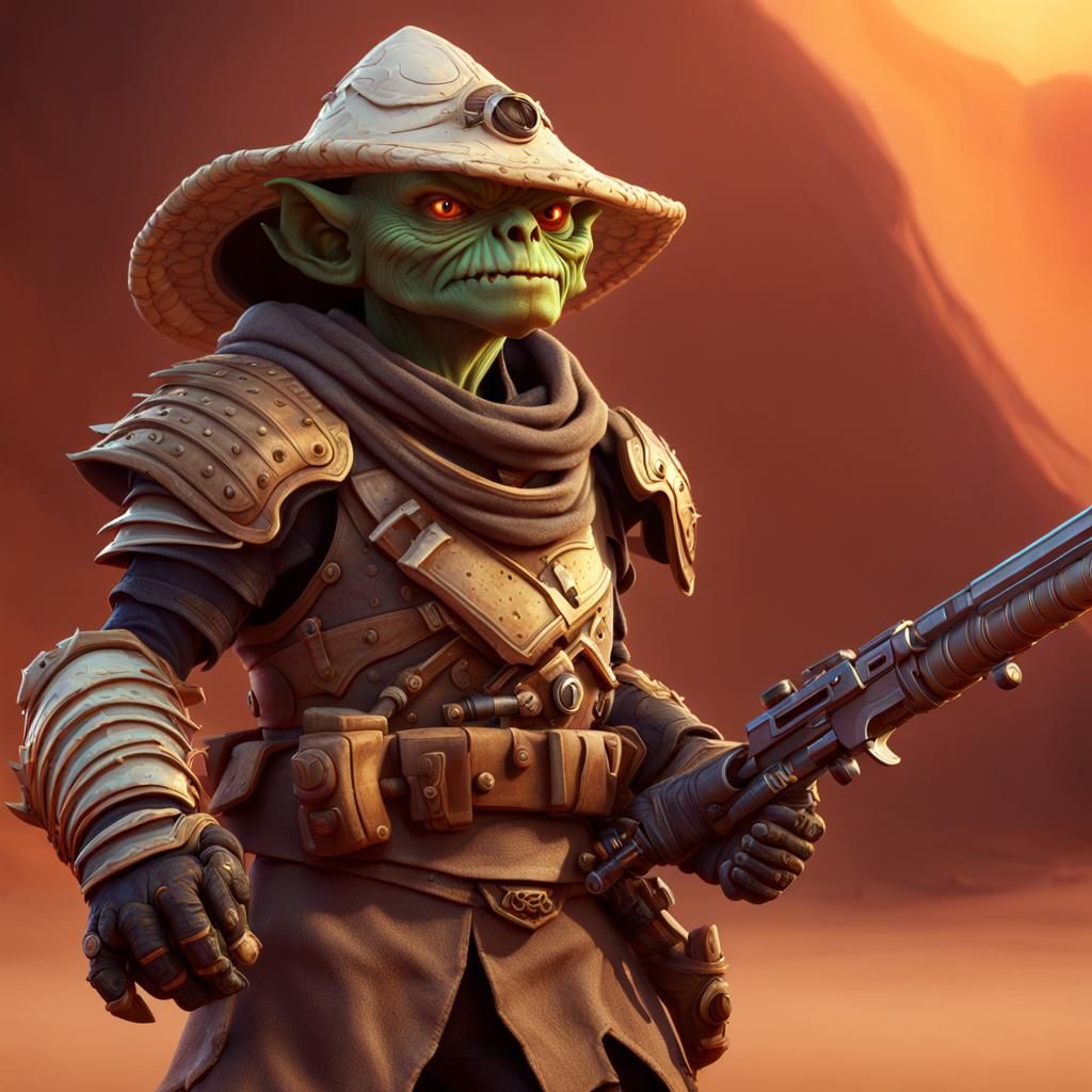 Menacing Goblin Hunter in Bone Armor: 3D Digital Art