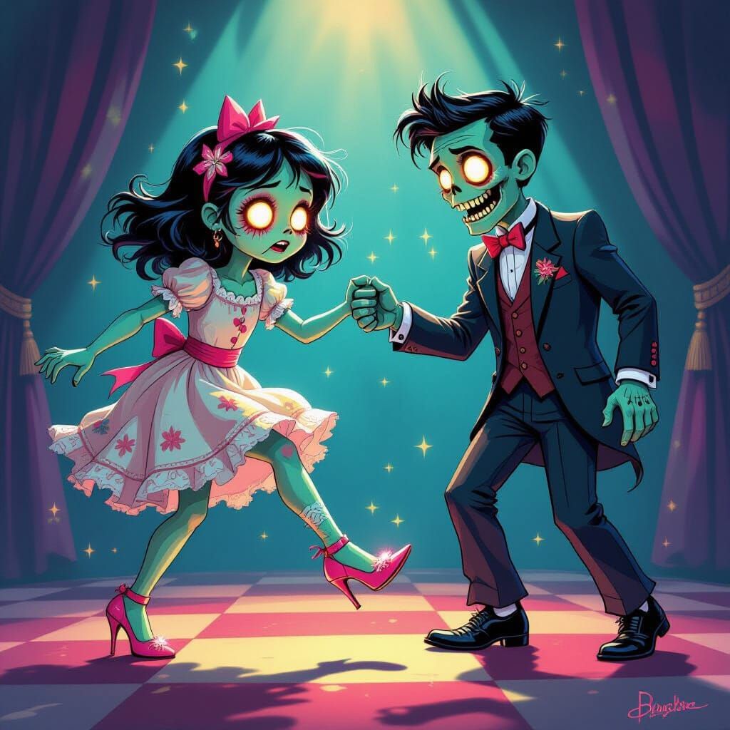 Zombie Couple Racing to Dance Floor