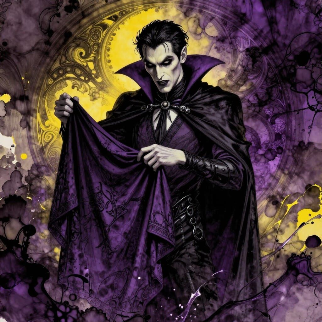 Vampire Sorting Laundry in Alcohol Ink Style