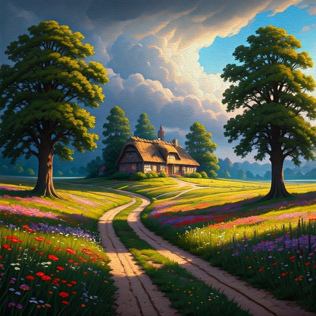 Picturesque Farmhouse Landscape Painting by James Gurney