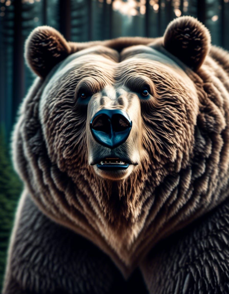 Detailed Portrait of an Obese Bear in Moonlight