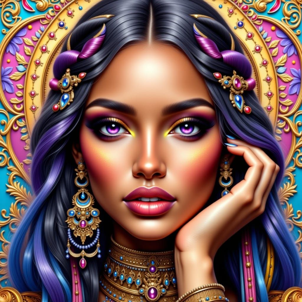 Ethereal Bohemian Goddess in Vibrant, Whimsical Attire