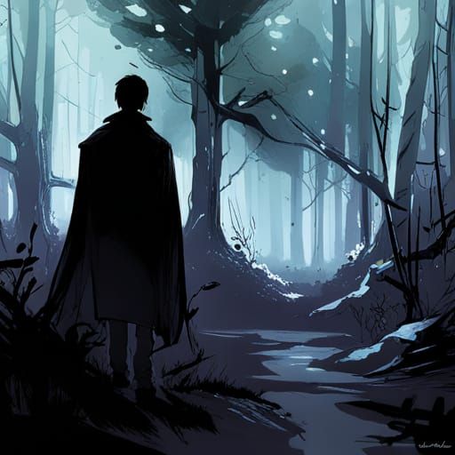 Ghostly Figure in Forest: Manga Style Painting