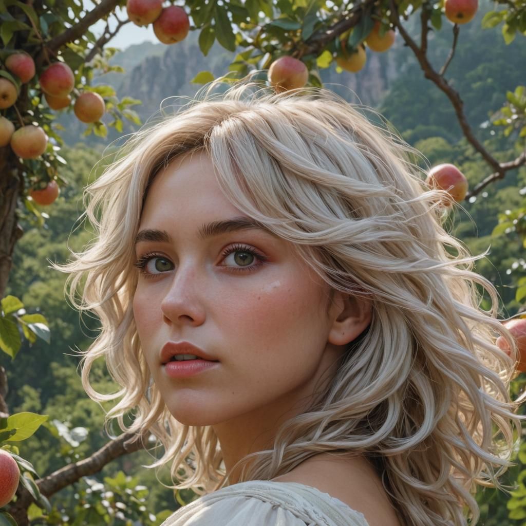 Woman with Purple Eyes in Apple Tree Valley