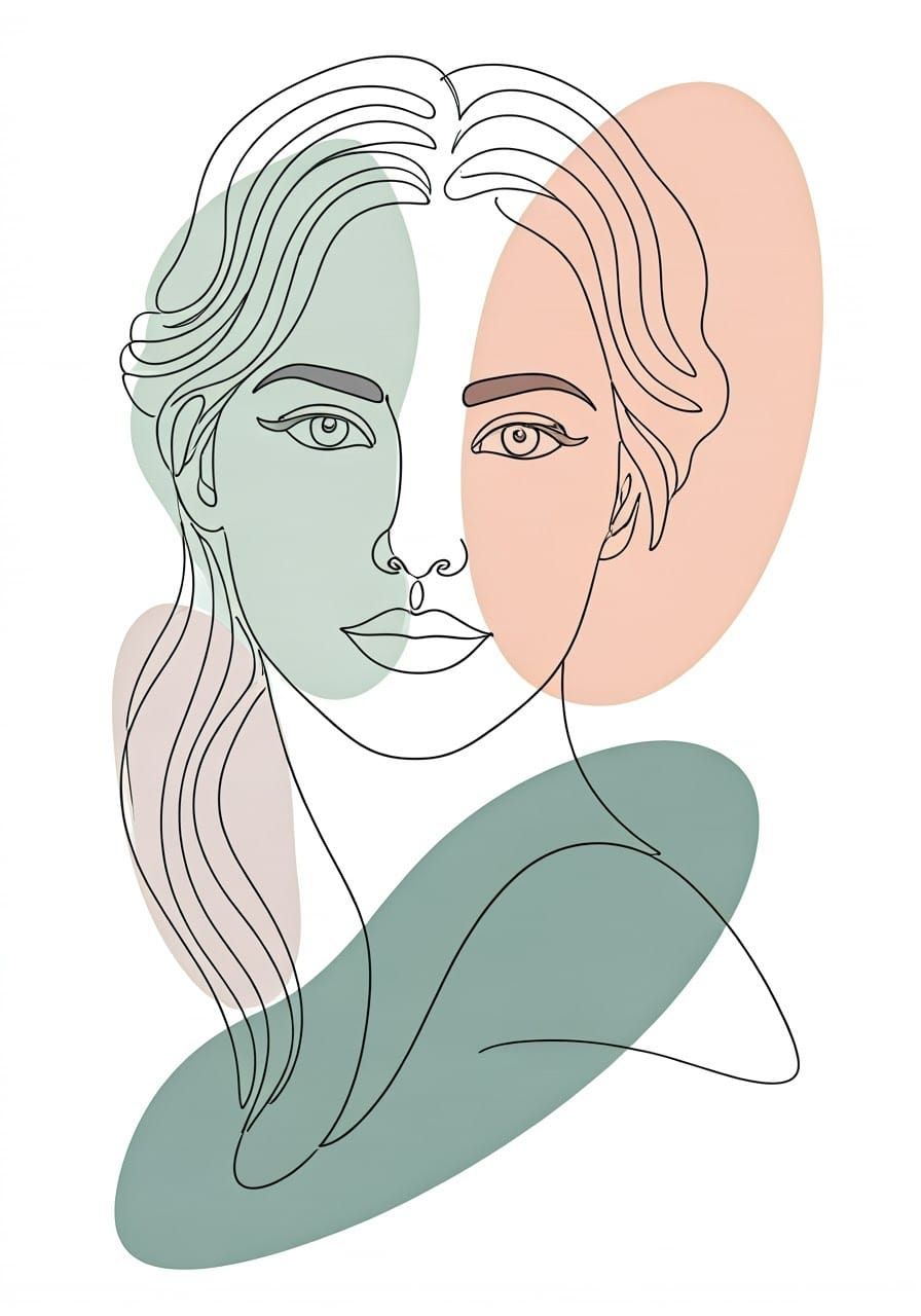 Simplified Portrait of a Woman in Soft Japandi Colors