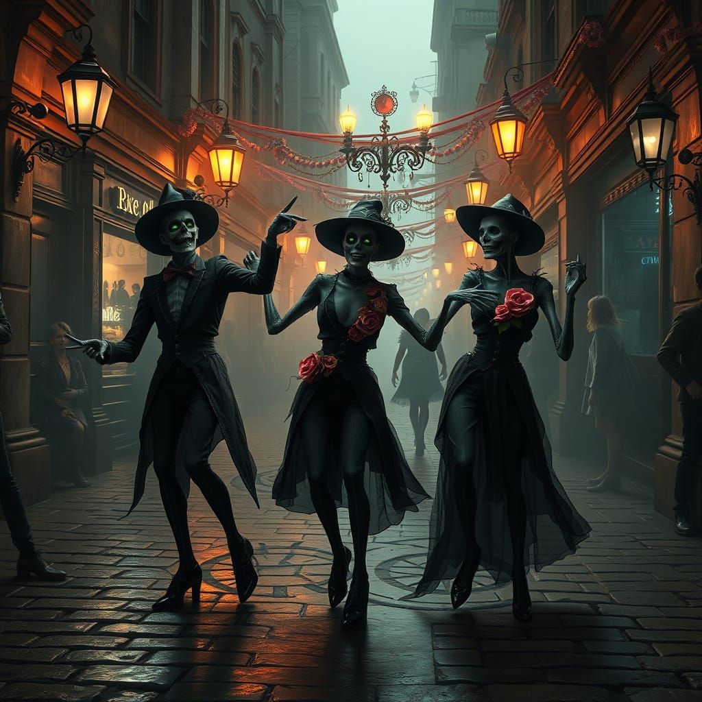 Stylish Undead Dancers in Macabre Elegance