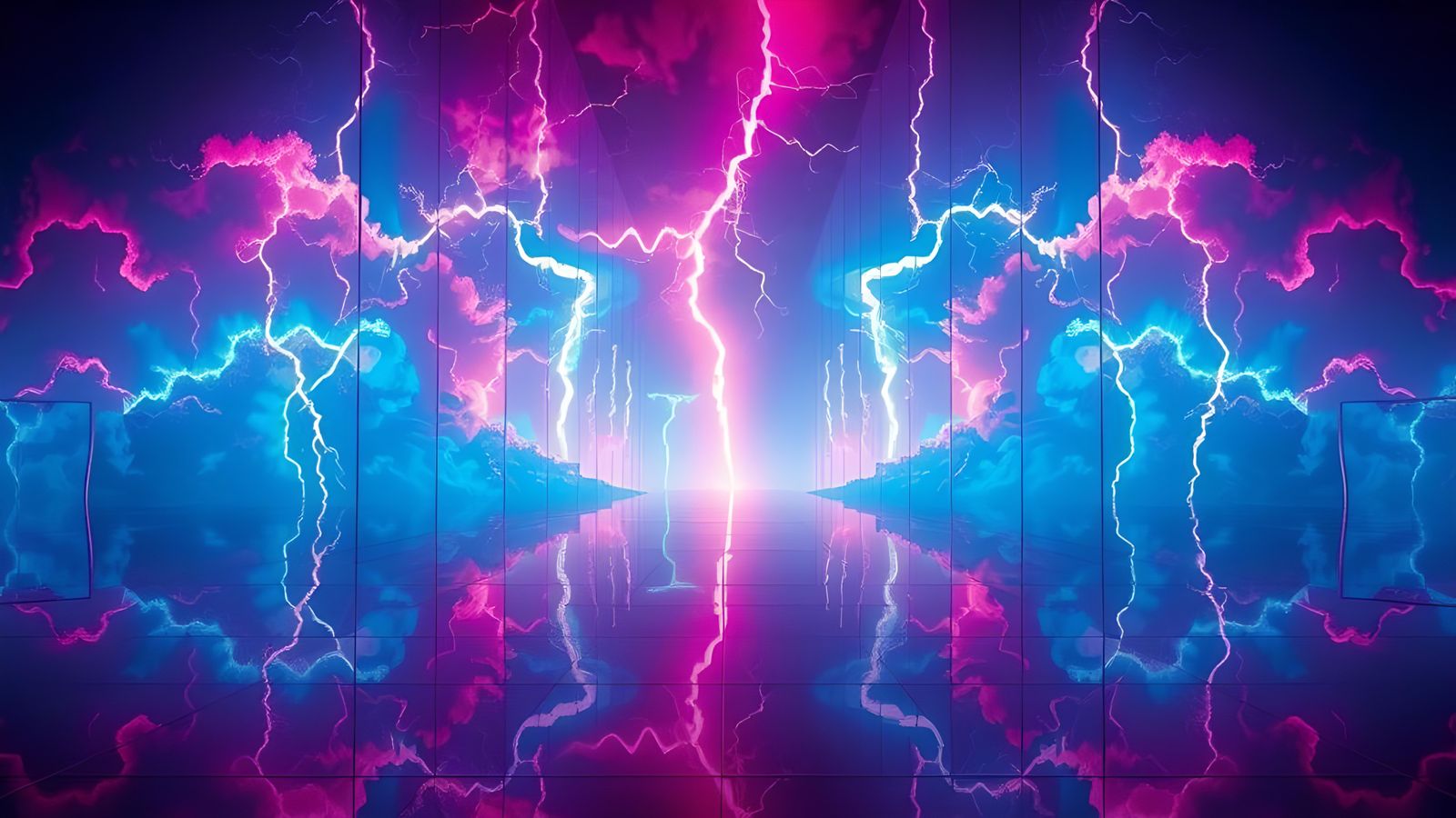 Neon Lightning Storm in Mirrored Room