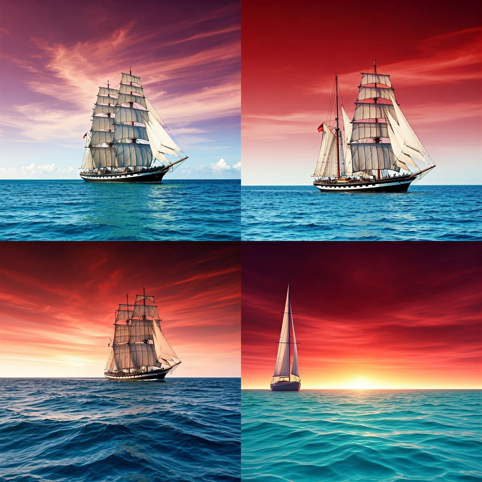 Sailboat Amidst Ocean Red Sky: Matte Painting
