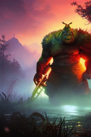 Ultra Realistic Ogre in a Swamp Digital Painting