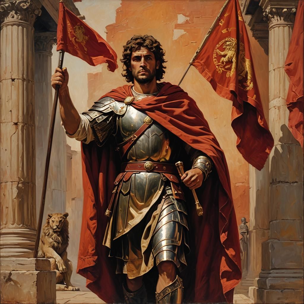 Roman Man with Lion Cape, Oil Painting Masterpiece