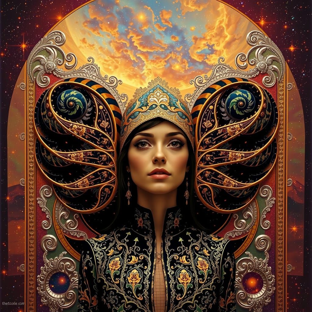 Woman's Face with Nautilus Curves in Hyperrealism Style