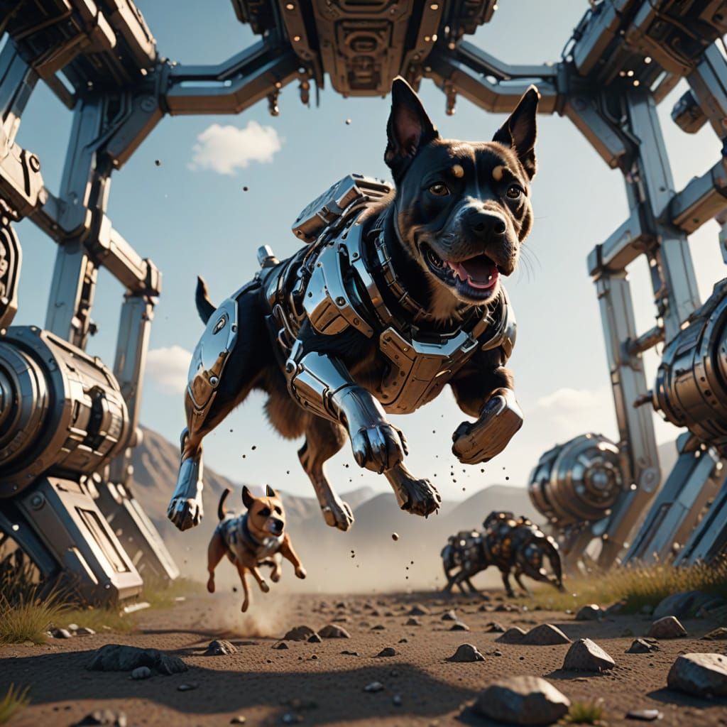 Cyborg Dog in Epic Sci-Fi Jump