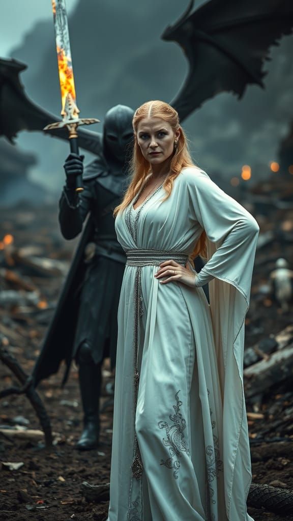 Elegant Galadriel Takes a Selfie Amidst Battle Chaos