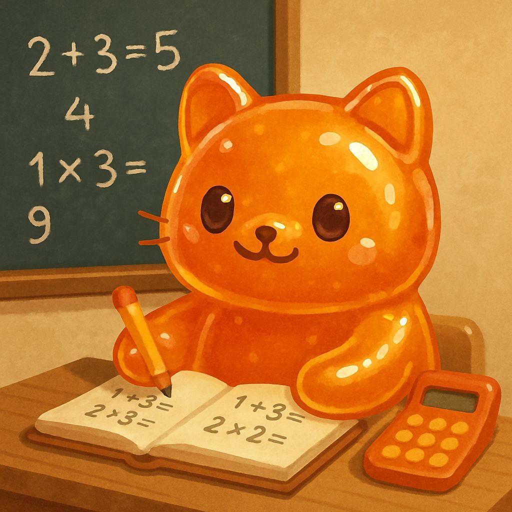 Gummy Candy Cat Doing Mathematics