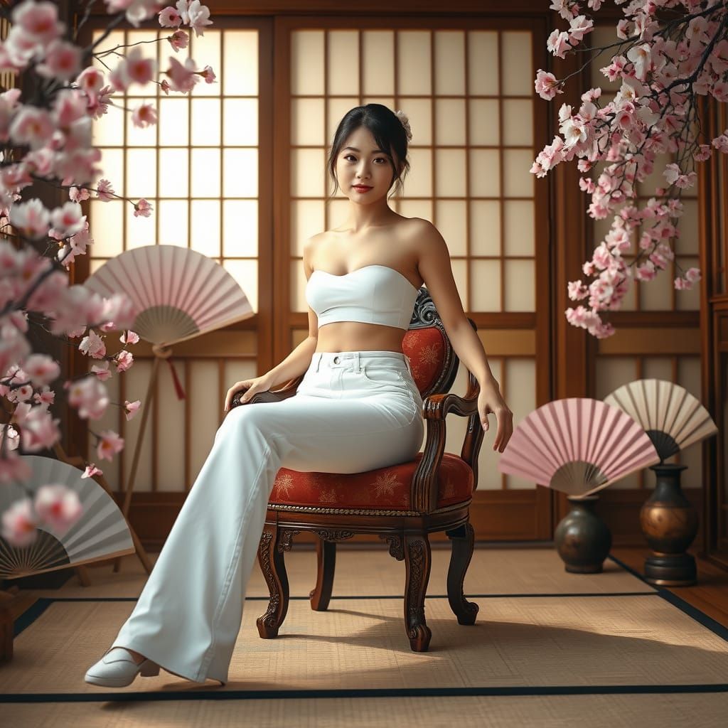Japanese Woman in Traditional Setting, Photorealistic Style