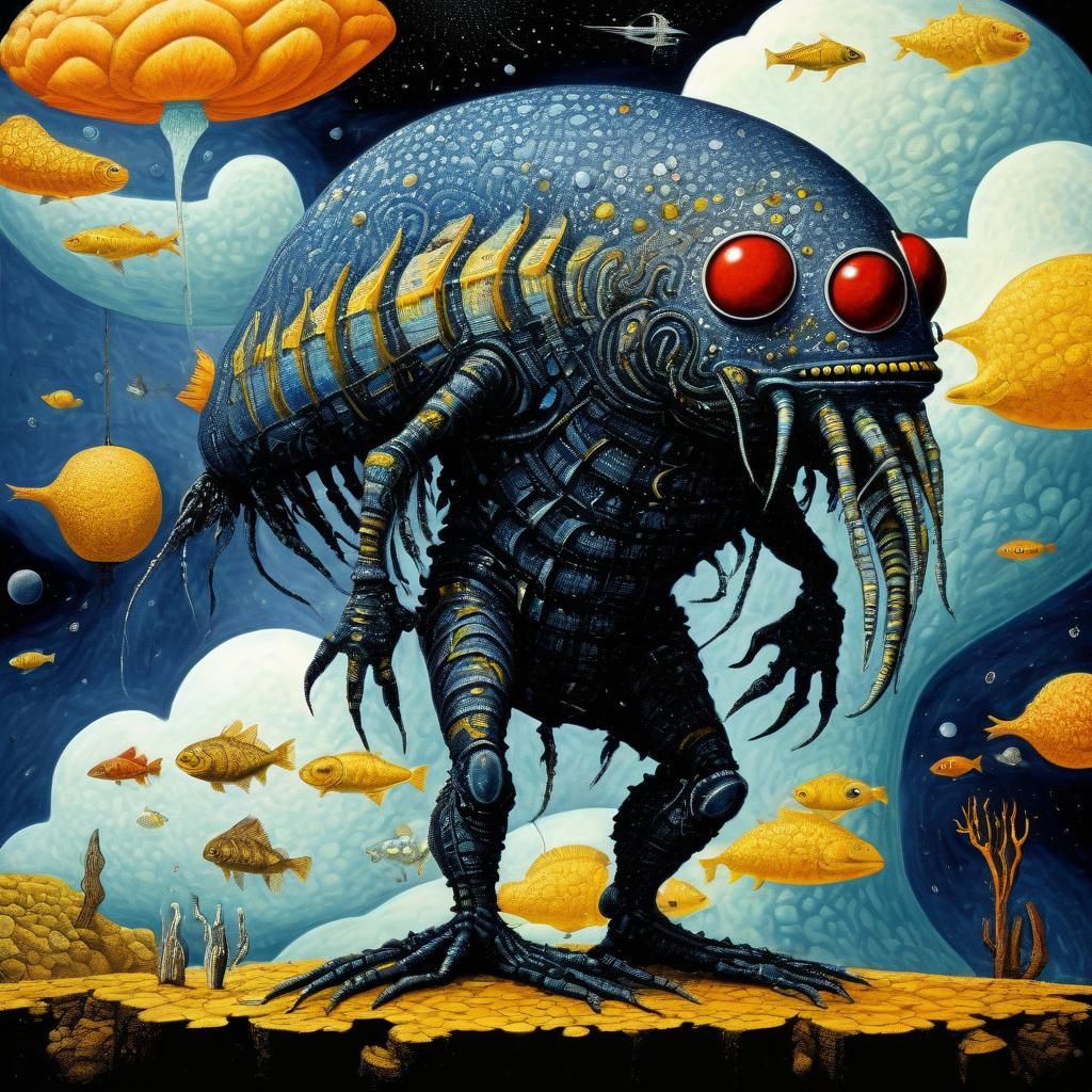 Surrealist Lobster Ascends to Outer Space, Art Brut Style