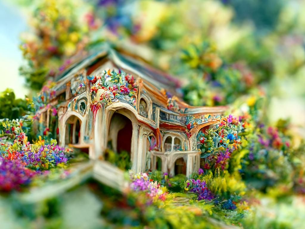Georgian Manor in Colorful Garden: Digital Hyperrealism